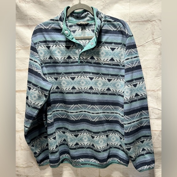 Eddie Bauer women’s blue Aztec fleece pull over size large - Picture 1 of 4
